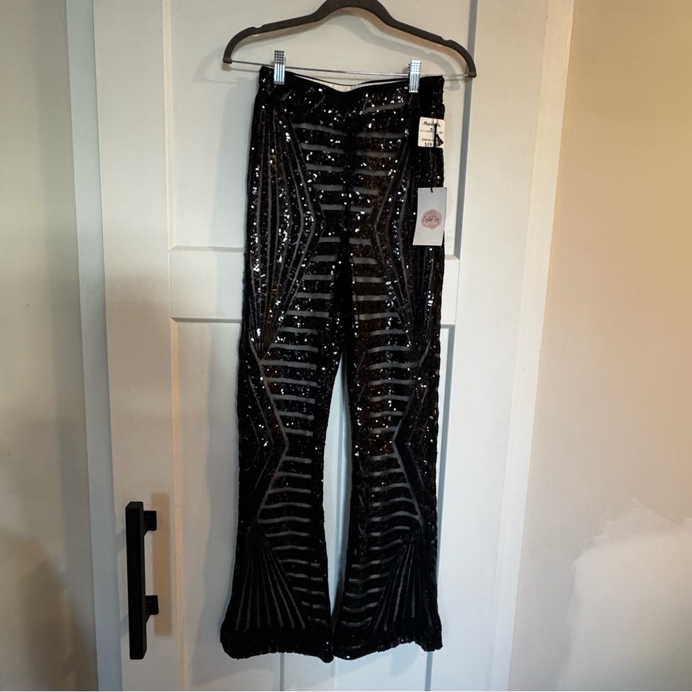 Crystal Sky Women’s Size XS NWT Sequin Black Pants Flare Pull On